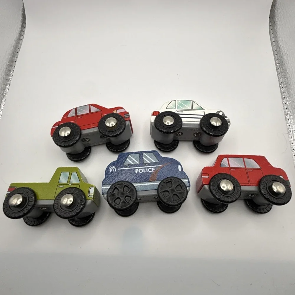 Kidkraft Wooden Vehicles 2011 Police Car Green Truck Red & White Cars‎ Lot Of 5